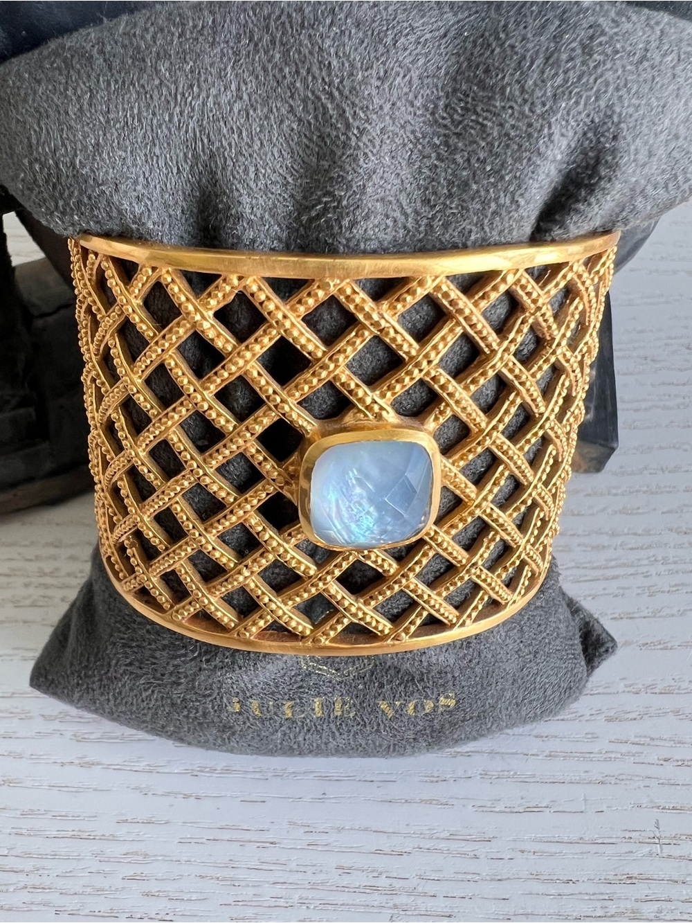Julie Vos Blue Stone Gold Lattice Cuff Bracelet -